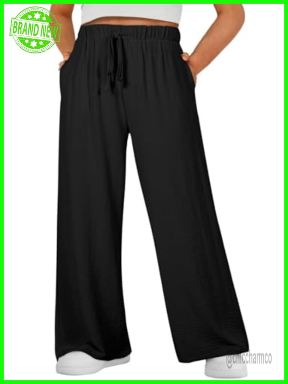 Plus Size Wide Leg Drawstring Pants Elastic High Waist Trousers with Pockets
